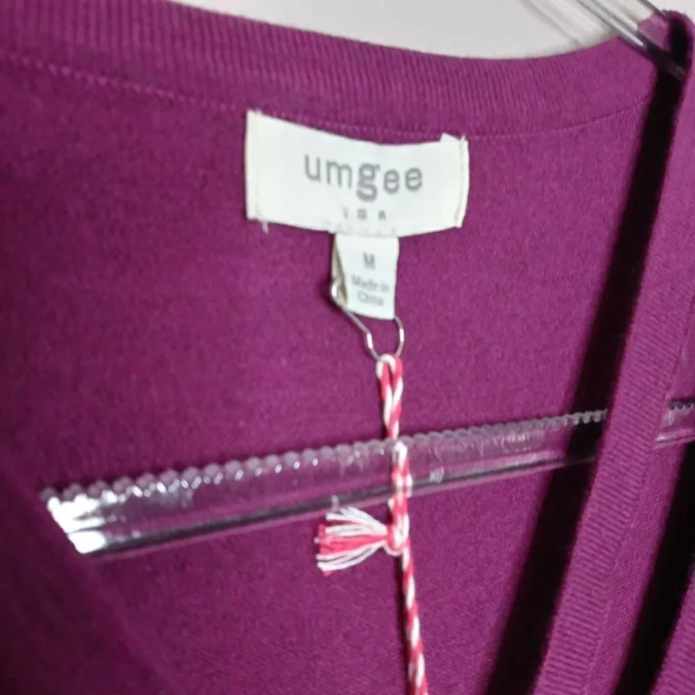 Umgee Plum Purple V neck with Cross over Design Sweater